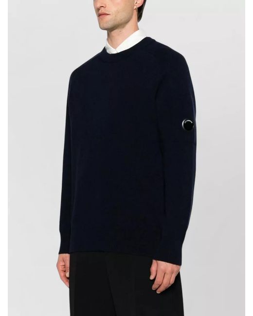 C P Company Blue Crew Neck Knit Sweater Long Sleeves for men