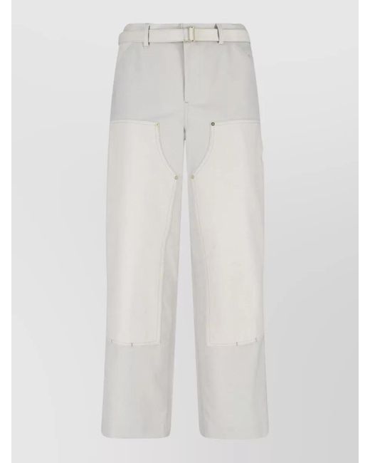 Sacai White Straight Trousers Belt Loops Contrast Stitching for men