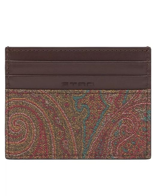 Etro Brown Paisley Pattern Compact Card Holder Keyring