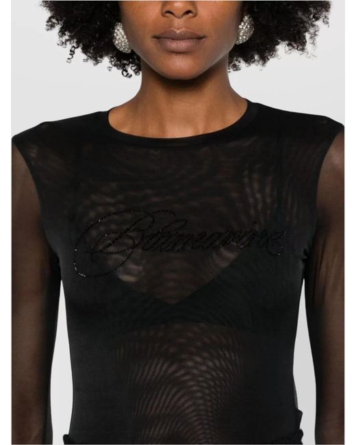 Blumarine Black Sheer Logo-Print Knitted Top