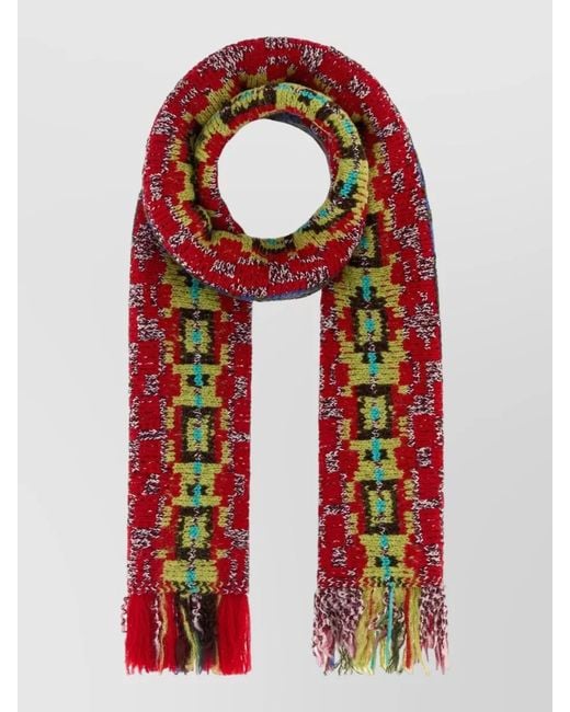 Dries Van Noten Red Marka Wool Blend Scarf Fringed Loop for men