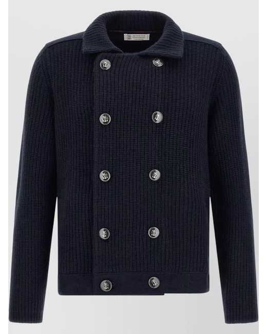Brunello Cucinelli Blue Marina Cashmere Cardigan Double Breasted Design for men