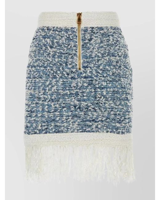 Balmain Blue Fringed Tweed Skirt