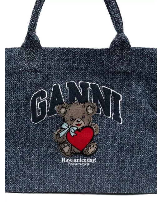 Ganni Blue Cabas Cotton Tote Bag