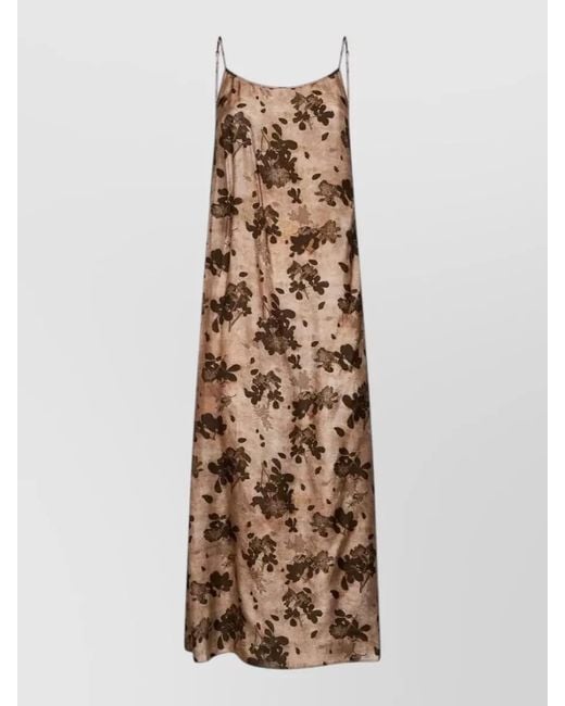 Uma Wang Natural Anaya Midi Dress Pomegranate Floral Print