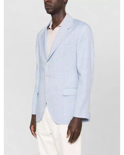 Brunello Cucinelli Blue Linen And Virgin Wool Single-Breasted Blazer for men
