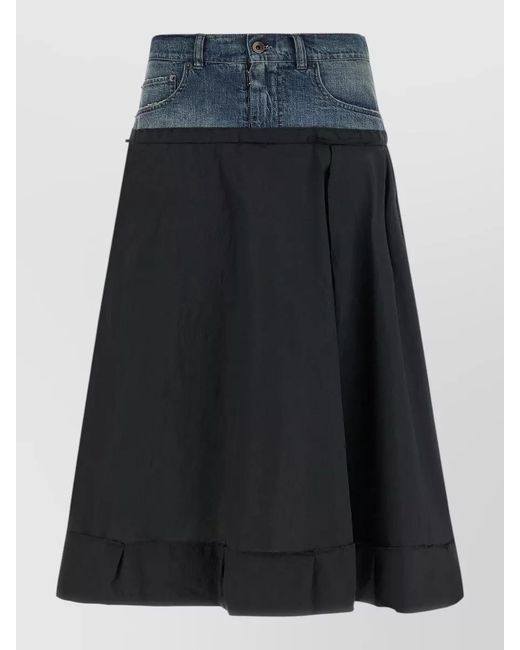 Maison Margiela Black A Line Skirt Contrast Fabrics Denim Waistband