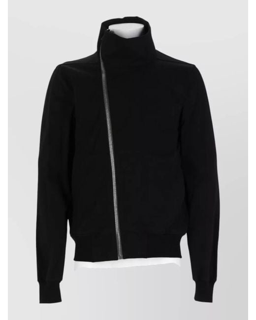 Rick Owens Black High Collar Zip Jacket Long Sleeves Ribbed for men