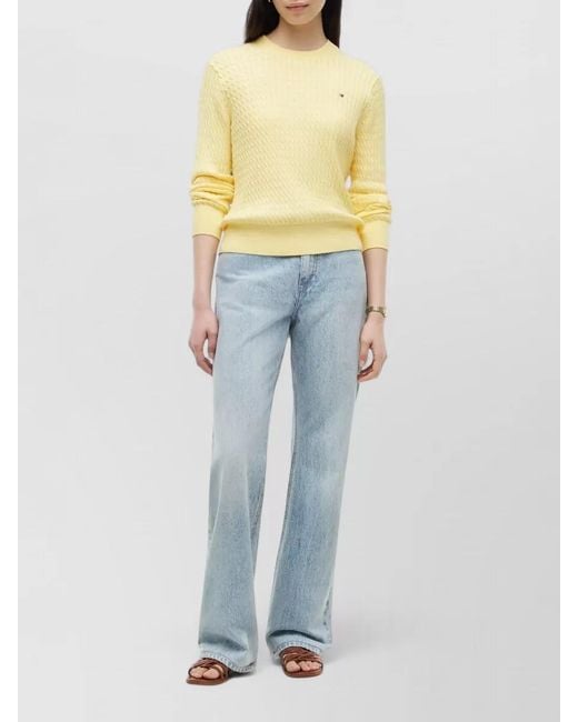 Tommy Hilfiger Yellow Cable Knit Crew Neck Long Sleeve Sweater