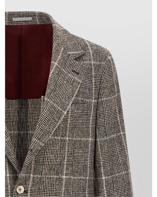 Brunello Cucinelli Brown Checked Wool Blazer for men