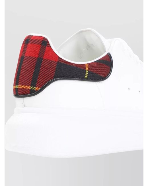 McQueen White Oversized Leather Sneakers Checkered Heel Detail
