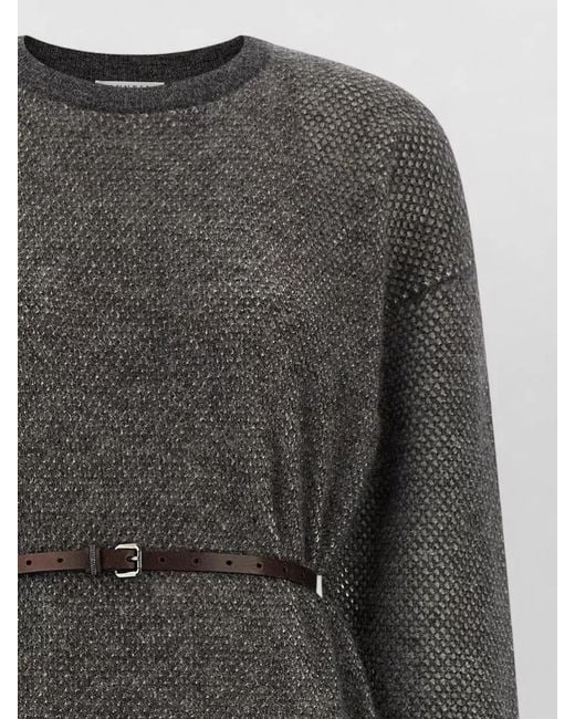 Brunello Cucinelli Gray Knit Midi Dress Lamé Belt Monile Detail