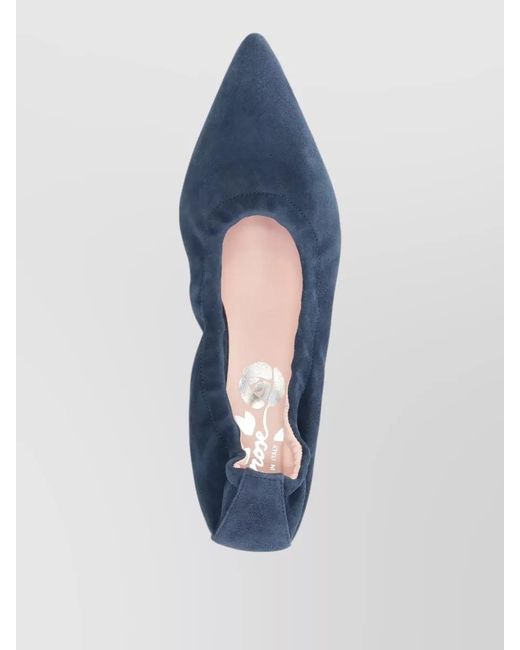 LA ROSE Blue Pointed Toe Kitten Heel Pumps Suede Finish