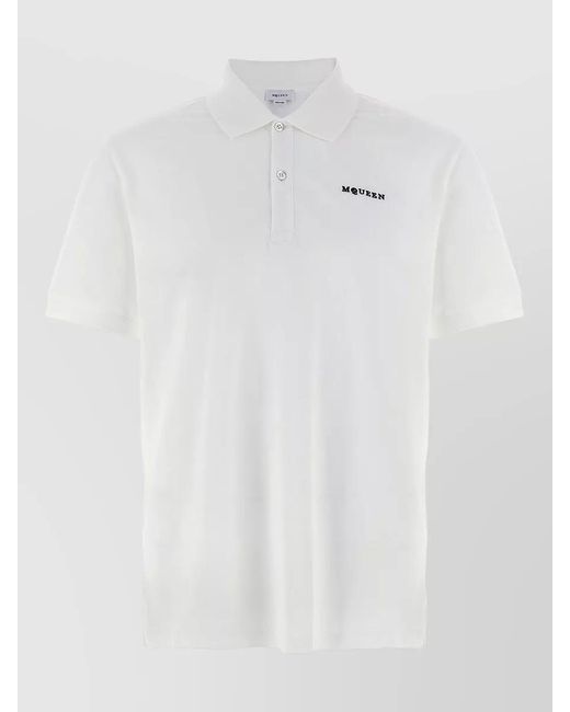 McQueen White Polo Shirt Logo Detail Short Sleeves for men