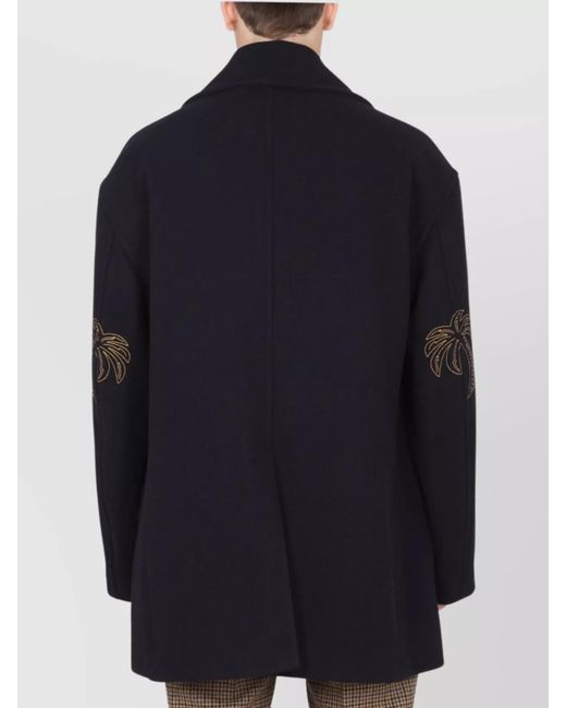 Palm Angels Blue Double Breasted Coat for men