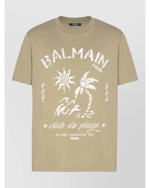 Balmain Natural Short Sleeve Crew Neck Graphic Print T-Shirt for men