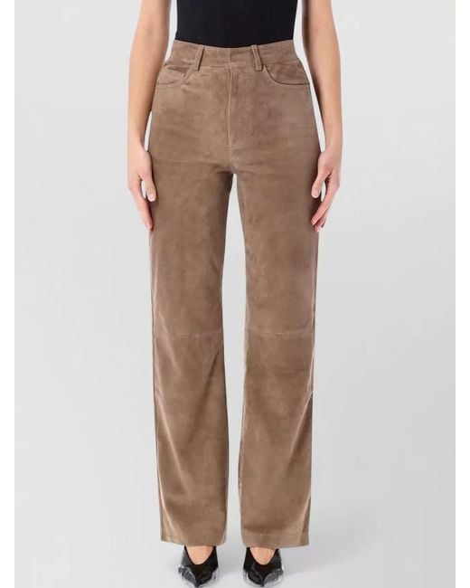 ROTATE BIRGER CHRISTENSEN Brown Suede Straight-Leg Trousers