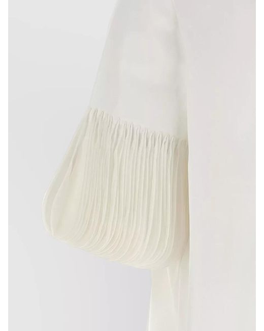 Valentino Garavani White Poplin Shirt Embroidered Mandarin Collar Pleated Sleeves