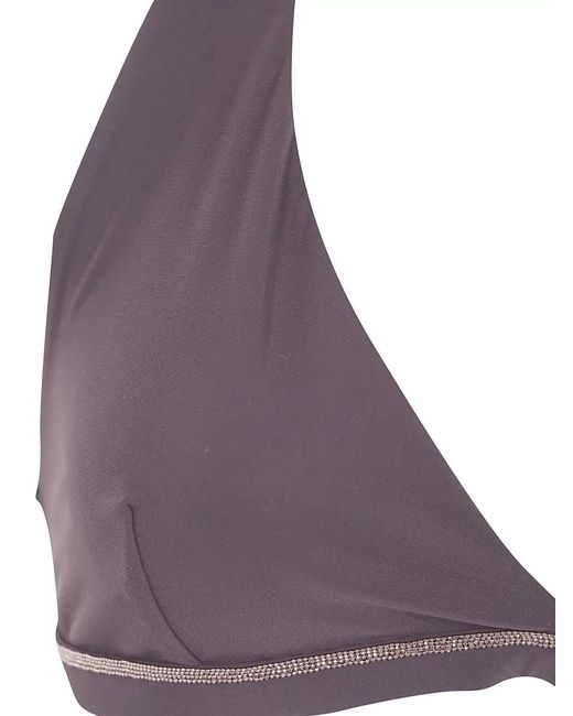 Brunello Cucinelli Purple Halter Neck Swim Top Embellished Trim