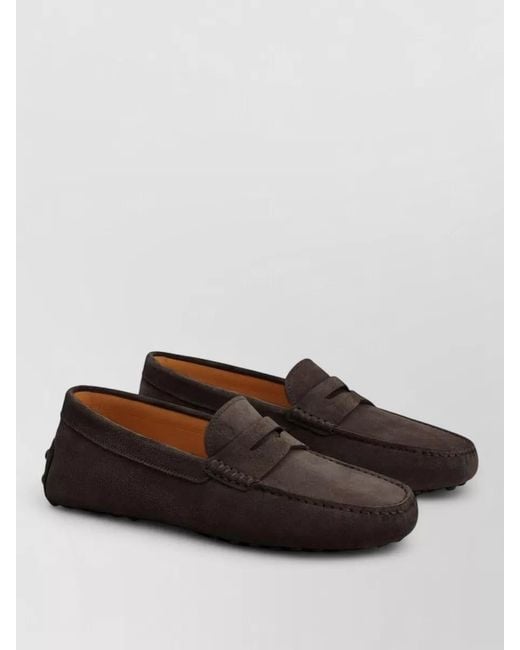 Tod's Brown Suede Moccasin Loafers Penny Strap Rubber Sole for men