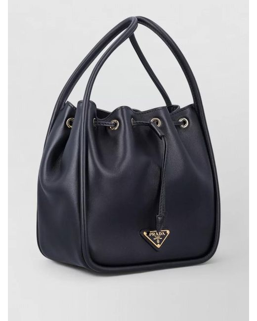 Prada Blue Bucket Bag Smooth Calf Leather Handles