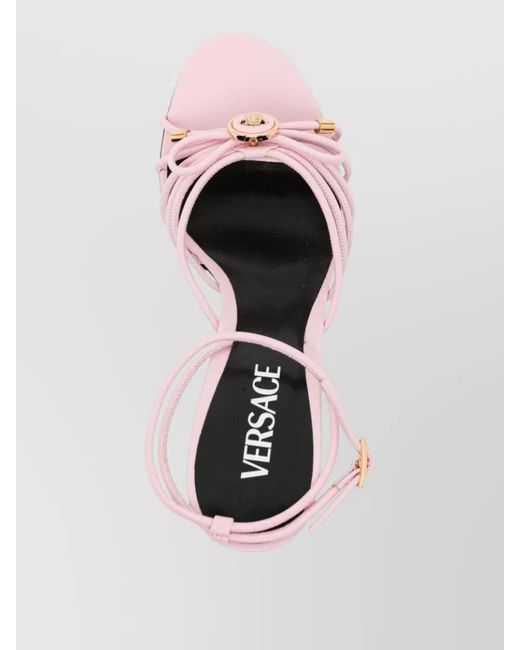 Versace Pink Sandal Heel Open Toe Silk Nylon Straps