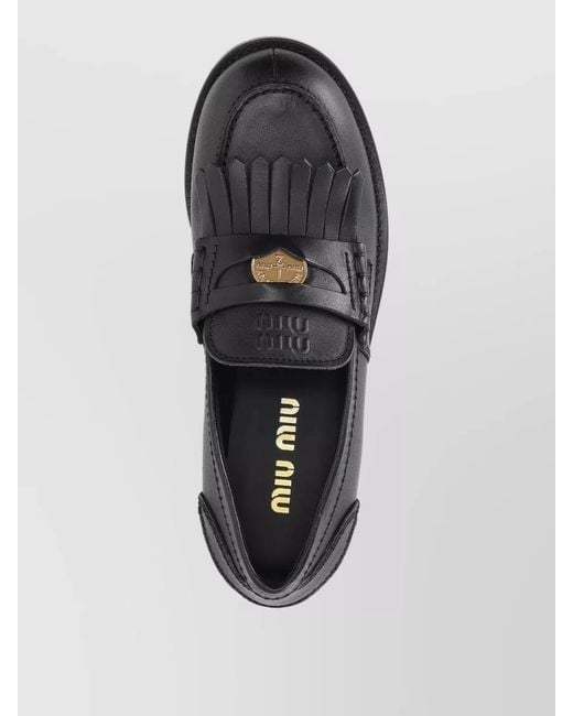 Miu Miu Black Leather Brogues Fringe Detail Casual Style