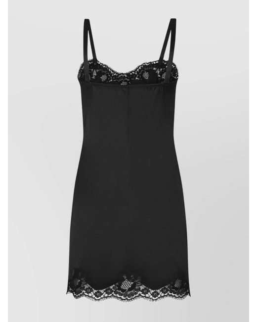 Dolce & Gabbana Black Silk Lace-Trim Sweetheart-Neck Slip