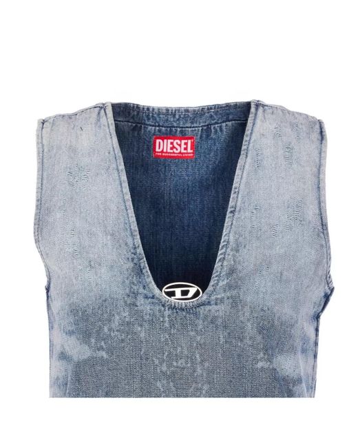 DIESEL Blue Denim Sleeveless V-Neck Mini Dress