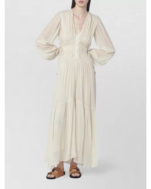 Isabel Marant Natural Viscose V-Neck Long-Sleeve Maxi Dress