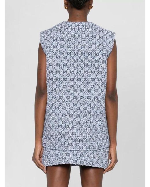 Gucci Blue Textured Sleeveless Top All Over Pattern