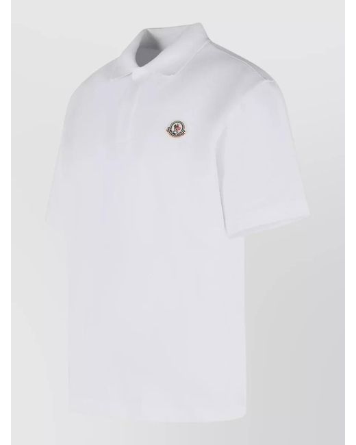 Moncler White Cotton Polo Shirt Collar Short Sleeves for men