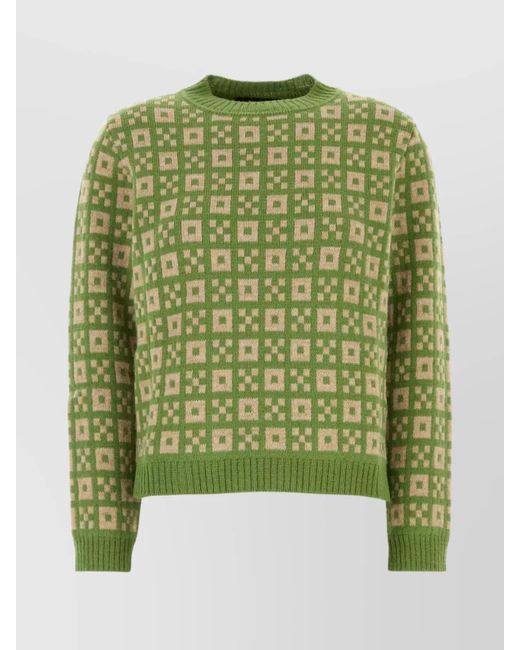 Weekend by Maxmara Green Crew Neck Geometric Pattern Paride Sweater