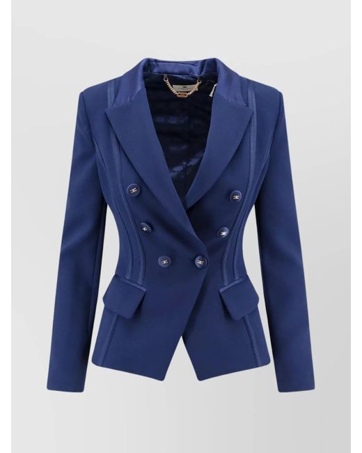 Elisabetta Franchi Blue Tailored Blazer With Padded Shoulders And Covered Buttons