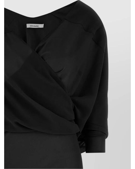 Entire studios Black Asymmetric Long-Sleeve V-Neck Maxi Dress