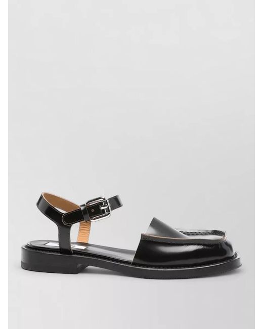 Moschino Black Loafers Open Design Square Toe Ankle Strap