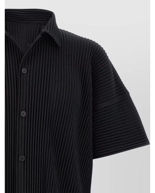Homme Plissé Issey Miyake Black May Collection Pleated Short Sleeve Collared Shirt for men