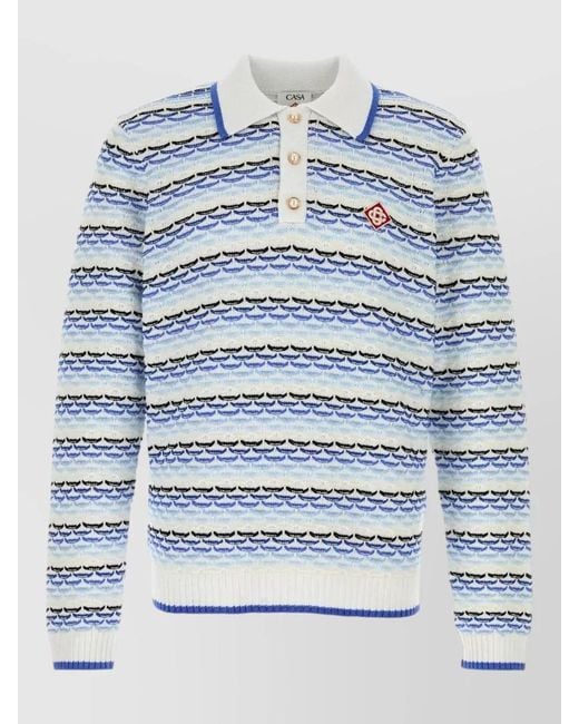 Casablanca Blue Cotton Polo Shirt Embroidered Contrast Collar for men