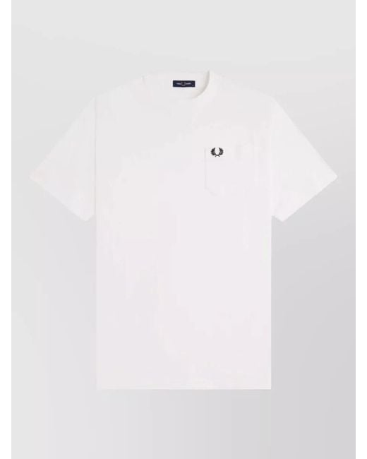 Fred Perry White Logo Chest Pocket Crew Neck T Shirt for men