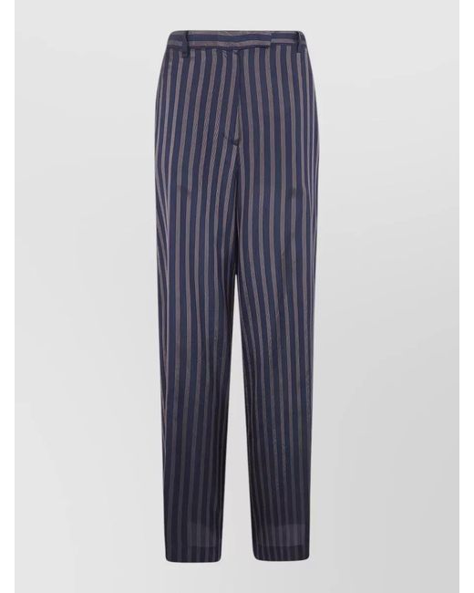 Dries Van Noten Blue Penn Trousers Striped Pattern Belt Loops Pockets
