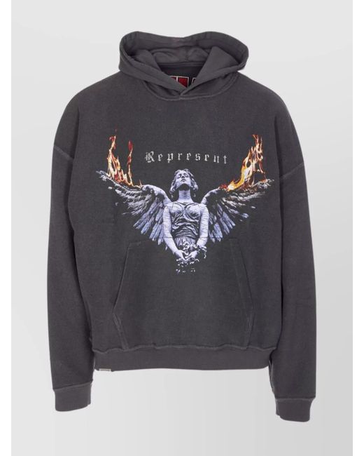 Represent Gray Cotton Oversized Printed Hoodie for men
