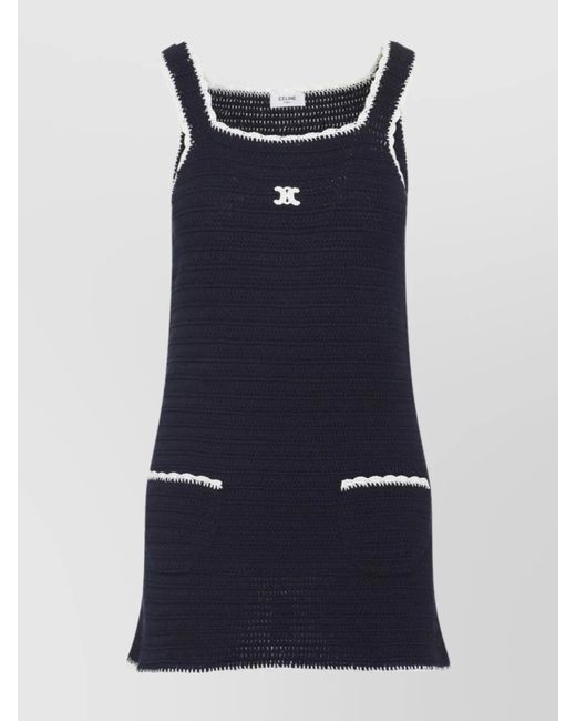 Celine Women's Blue Square Neck Sleeveless Mini Dress