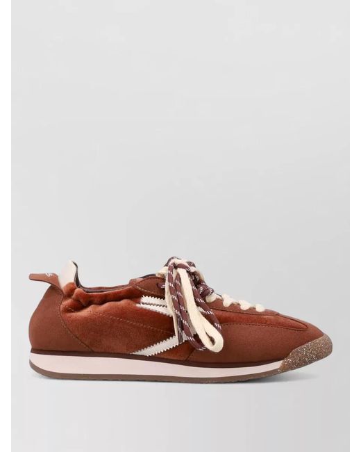 PURAAI Brown Velvet And Suede Lace-Up Sneakers