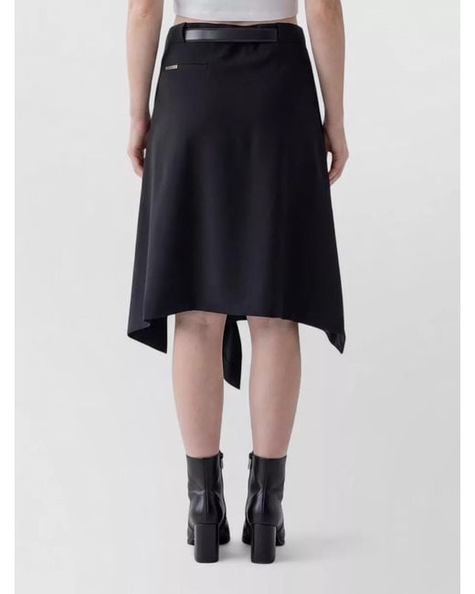 The Attico Black Asymmetric Wool Midi Skirt Belt