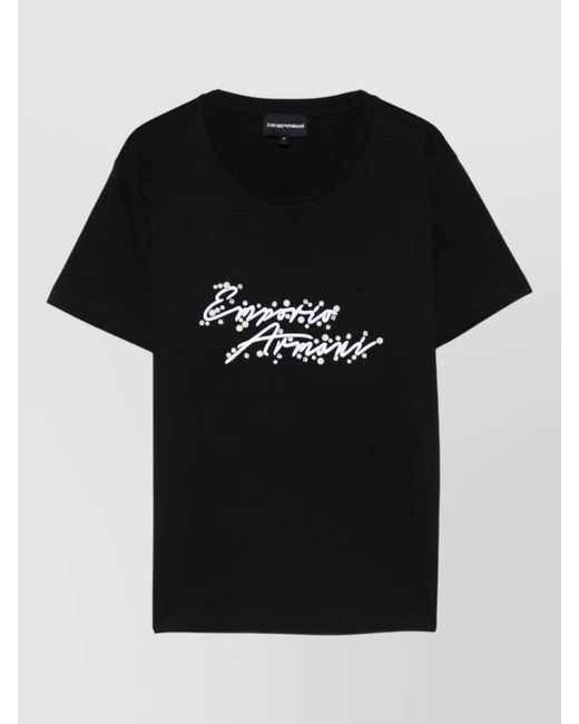 Emporio Armani Black Cotton Logo Embellished Round Neck Short Sleeve T-Shirt