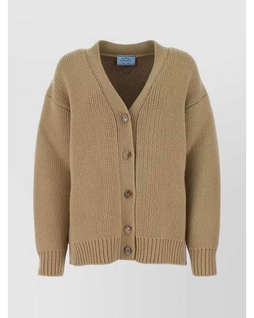 Prada Natural Cashmere Blend Ribbed Oversized Cardigan