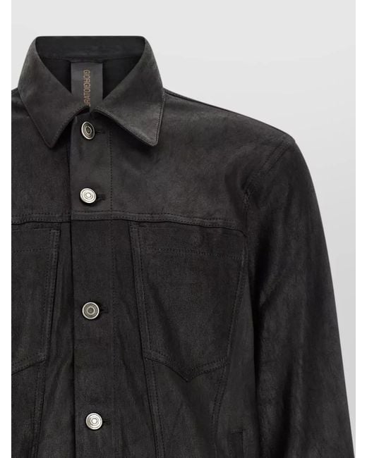 Giorgio Brato Black Leather Coat Long Sleeves Metal Buttons for men