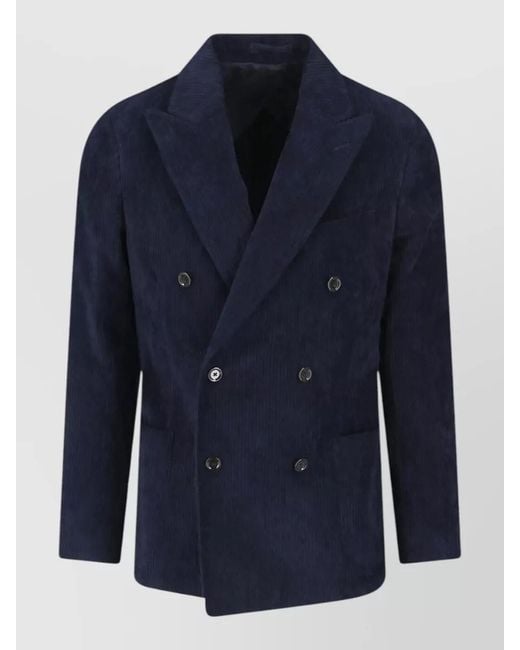 Lardini Blue Textured Double Breasted Blazer Buttoned Cuffs for men