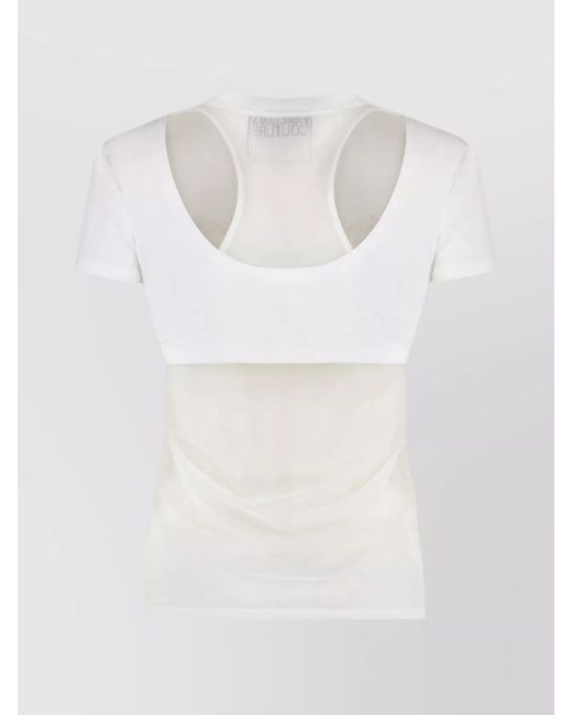 Versace Jeans Couture White Ribbed Sequin Embellished Logo Print T-Shirt