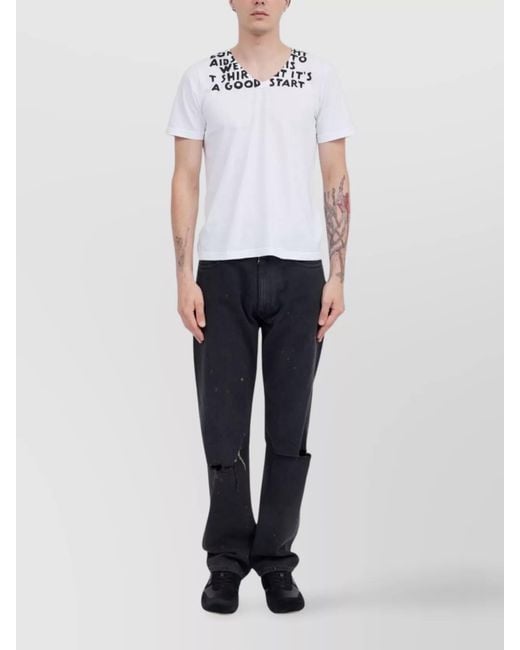 MM6 by Maison Margiela White Cotton V-Neck Short-Sleeve T-Shirt for men